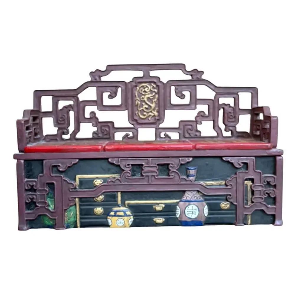 Enesco Asian Throne Sofa Bench Jewelry Box Chinese Style Trinket Decor VtG 2000